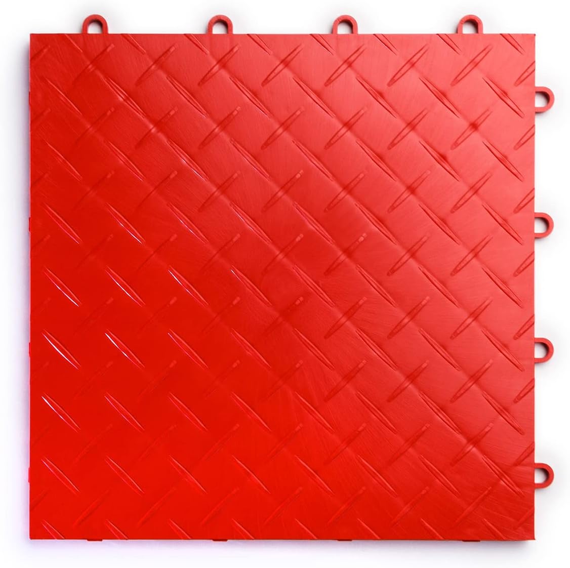 Big Floors RaceDeck Diamond Plate Design, Durable Interlocking Modular Garage Flooring Tile (Red, 12 Pack of 12 x 12" Tiles)
