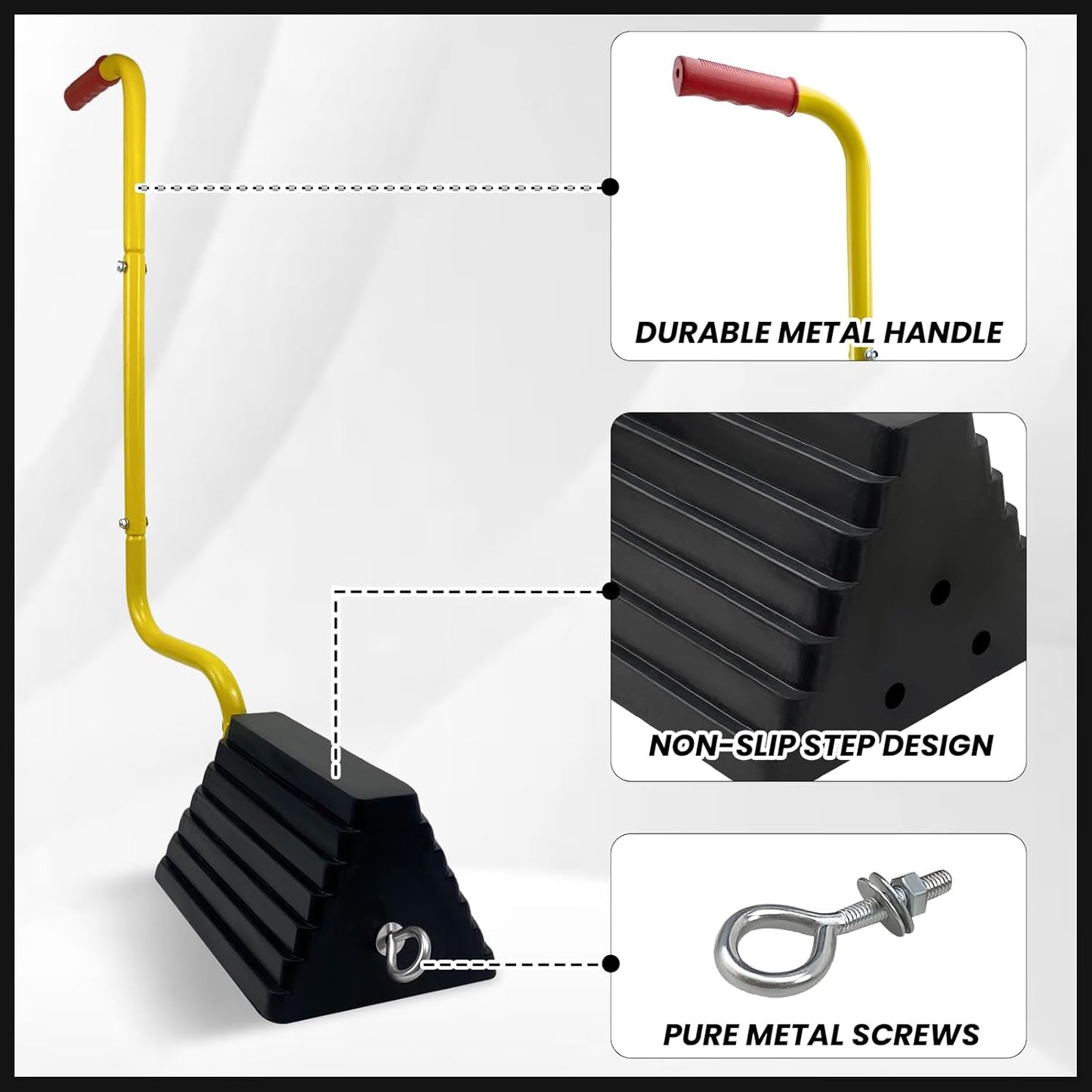 2 Pack Heavy Duty Rubber Wheel Chock with Handle, Sturdy Solid Anti Slip Wheel Stopper for All Weather Use -Trucks, RV, Travel Trailer, Pop Up Camper Accessory, 2 Pcs