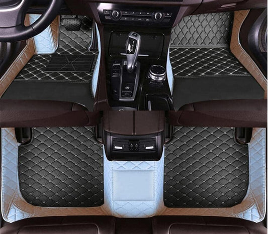 Custom All-Weather Protection Leather Car Floor Mats for Cars Sedan SUV Sports Car Waterproof Floor Mat (Black White)