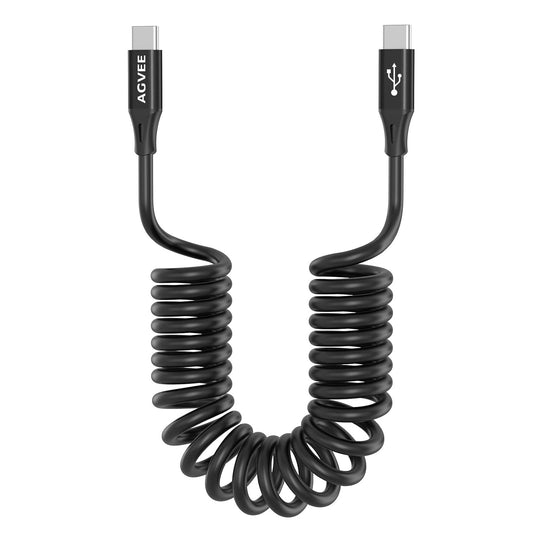 AGVEE 5ft Coiled Short USB-C to USB-C Charging Cable [USB-IF Certified] 60W PD Fast Charger Cord in Car for iPhone 16/15 CarPlay, Galaxy S25 S24 S23 S22 S21 S10 S9 S8, Google Pixel, Black