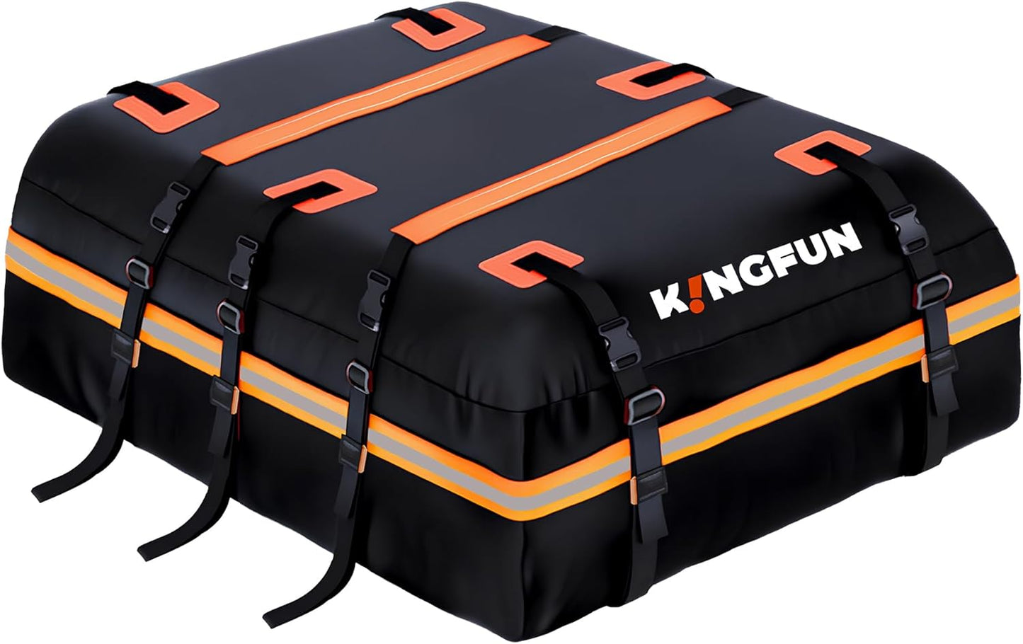 Kingfun Car Rooftop Cargo Carrier – Waterproof 15 Cubic Feet Car Roof Bag Fit All Vehicles with/Without Roof Racks, Includes Anti-Slip Mat, 8 Reinforced Straps & 6 Door Hooks, Luggage Locks