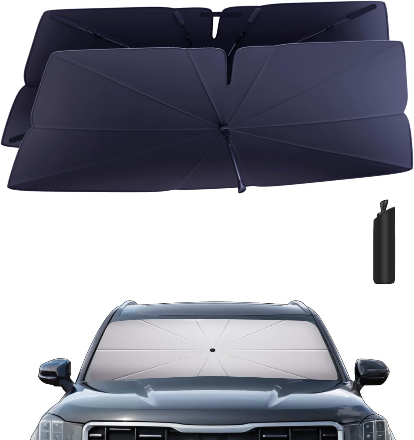 Windshield Sun Shade Umbrella for 2020-2025 Kia Telluride Accessories: Custom Fit 240T Silver, Double Thickened, Foldable Sunshade Window Sun Visor, Ultimate 99% UV Blocking for S, SX, EX, LX, X-Line