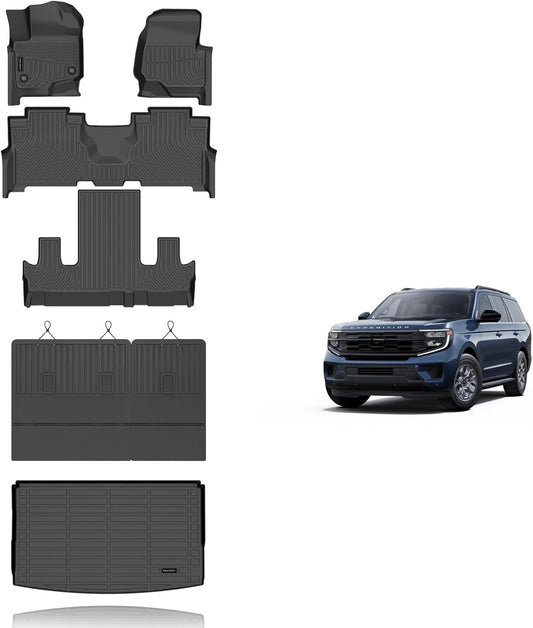 KELCSEECS® Floor Mats & Cargo Liner with Seatback Mats for 2021-2025 Ford Expedition Max 7 Seats Bench Seating, All Weather Protection TPE Floor Liners Full Set Expedition Accessories Black