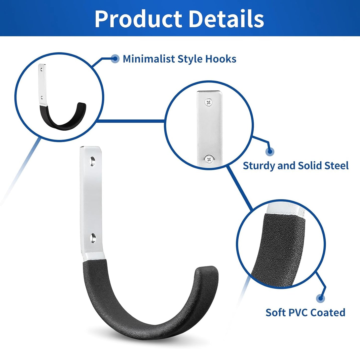 Heavy Duty Steel Garage Hooks,Garage Storage Utility Hooks,Heavy Duty Garage Garden Tool Organizer,Steel Wall Mount Hooks, Garden Hose Hanger, Small U Hooks (Black 6 Pack)