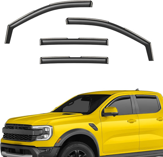 Extra Durable Window Deflectors in-Channel Window Visors Rain Guards Fit for Ford Ranger 2024-2025 SuperCrew, Sun Visors, Wind Vent for Shades, Exterior Car Accessories - 4pcs. AG0748