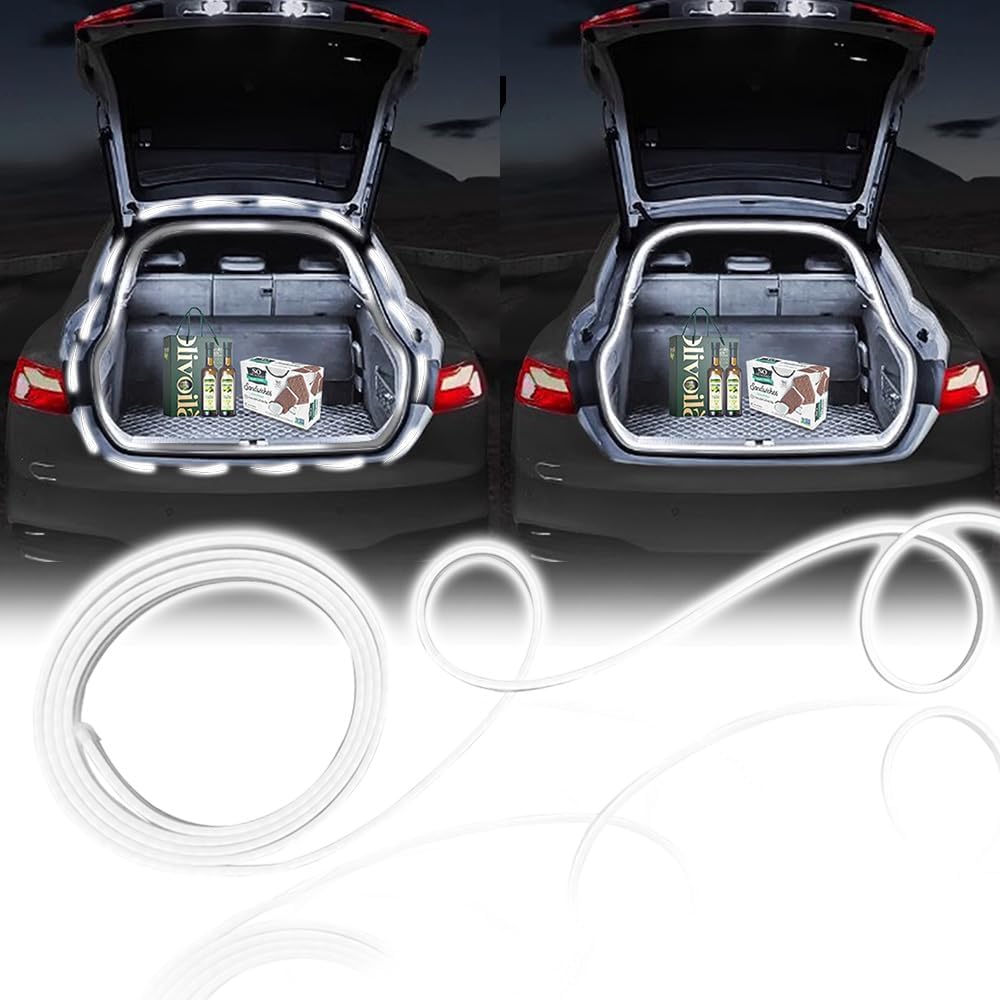 Upgrade Dynamic Flowing Car LED Trunk Light Strip, 79Inch Universal Flexible Cutting Silicone Waterproof Neon Lights Strip, 12V Interior Ambient Lighting for Cars SUVs(White)