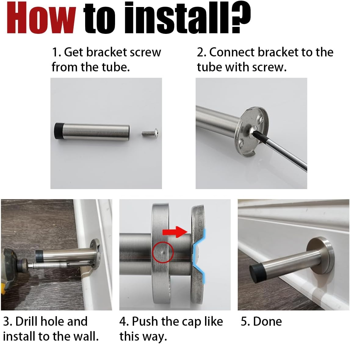 JQK Door Stopper White, 304 Stainless Steel Thicken 1mm Sound Dampening Door Stop Bumper Wall Protetor 8 Pack, DSB5-WH-P8