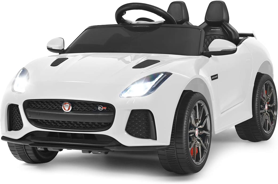 Costzon Ride on Car, 12V Licensed Jaguar F-Type SVR Battery Powered Kids' Electric Vehicles w/Remote Control, Front/Rear Lights, MP3/Music/3 Speeds/Spring Suspension, Kids Car Toy for Toddler(White)