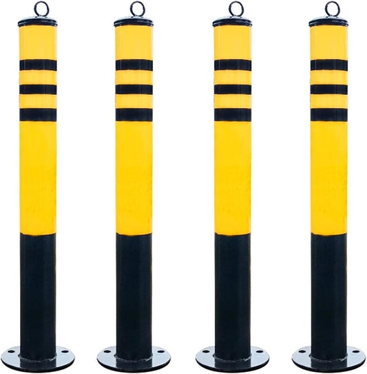 Safety Bollard, Driveway Barrier, Parking Stopper for Garage, Steel Car Parking Protection Posts, Caution Cones, Perfect for Traffic-Sensitive Area(Yellow A(4PCS))