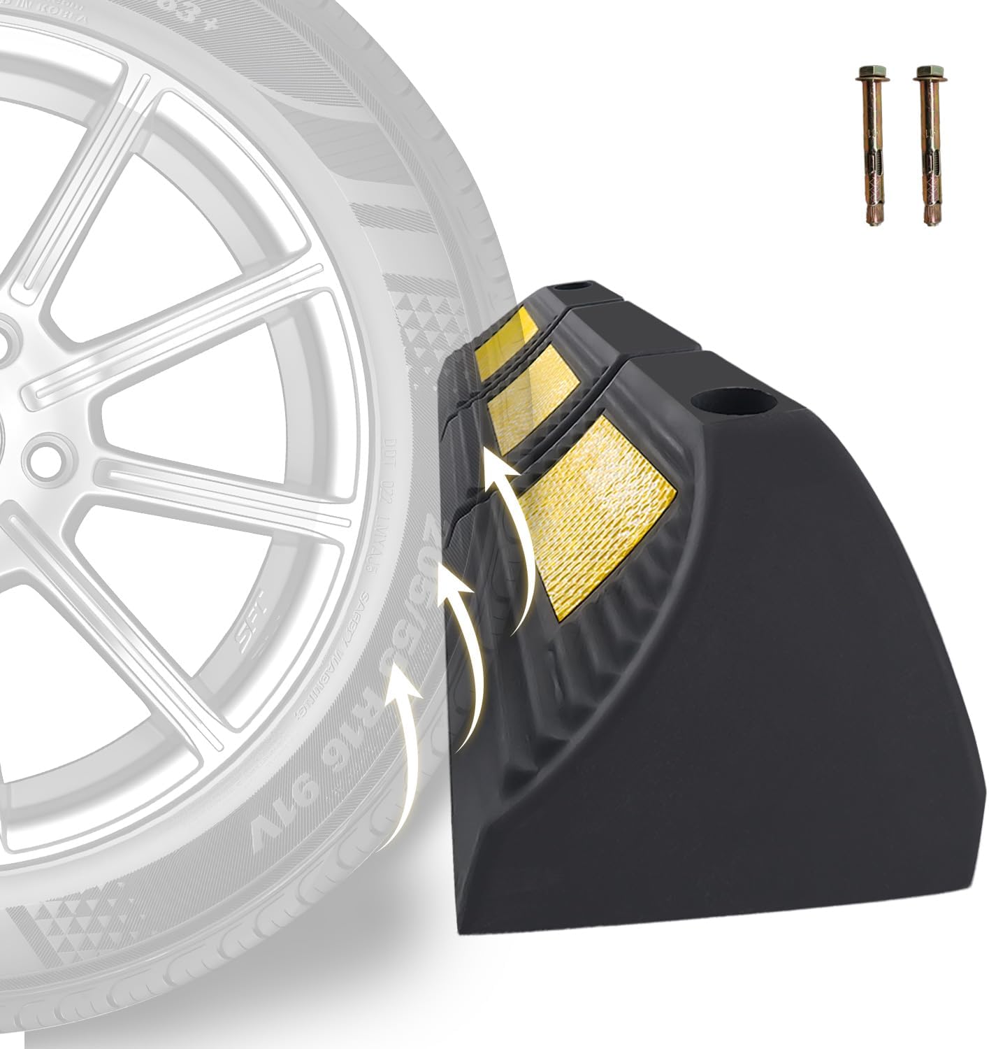 Parking Stopper for Garage Parking Aid 1 Pack Block, Car Truck Curb Floor Parking Lot Wheel Tire Stops Bumpers with Bolt Installation, Rubber Vehicles Aid Gadgets