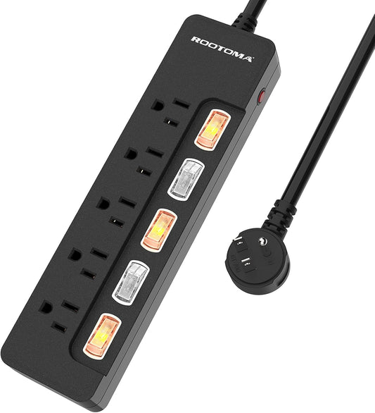 Black Appliance Extension Cord with Individual Switches on Off - 6 FT, 14 Gauge Heavy Duty Extension Cord with 5 AC Outlets, Wall Mountable, High Wattage for Microwave Workbench Garage Must Have, ETL