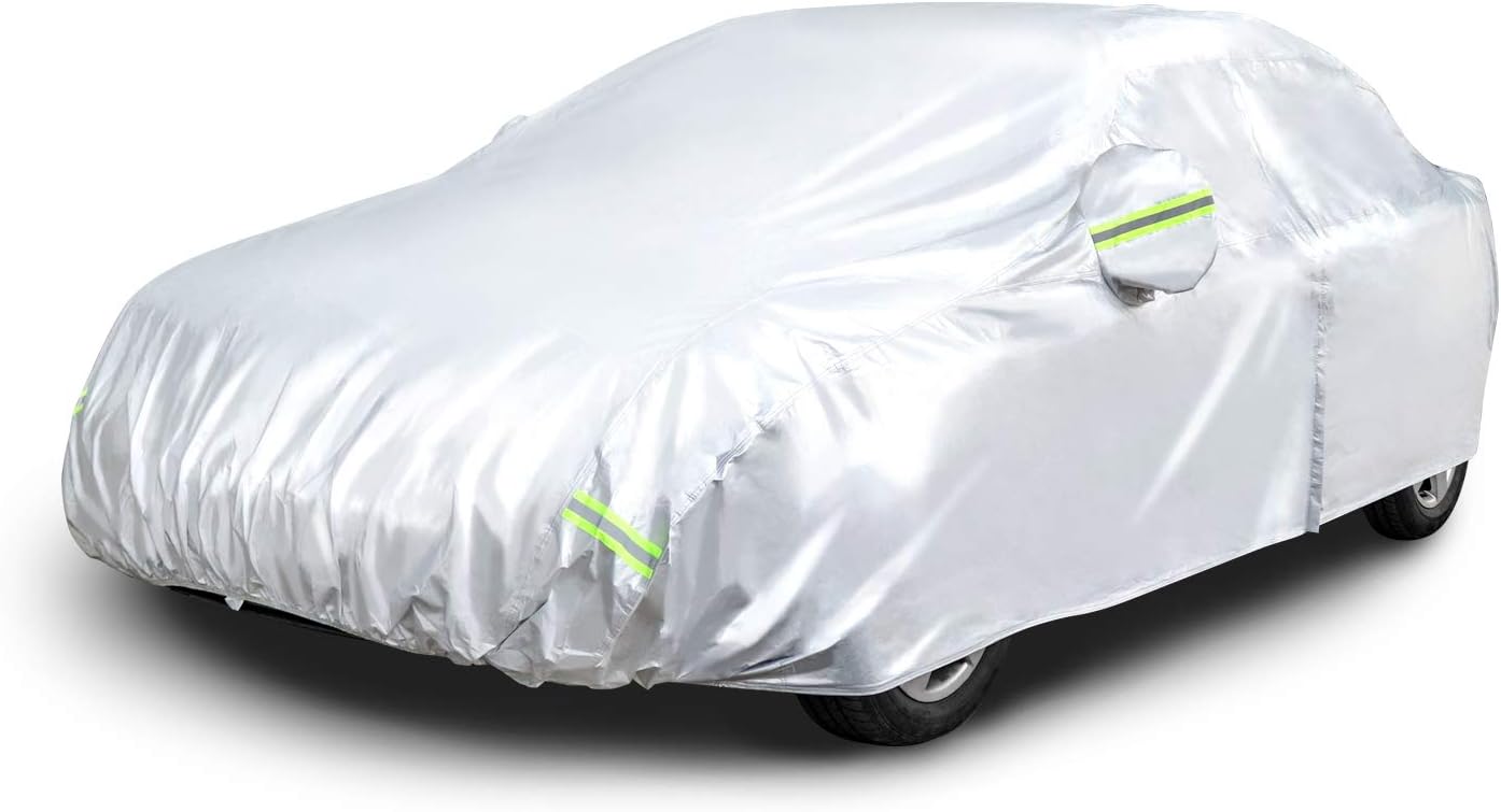 Amazon Basics Silver Weatherproof Car Cover - 150D Oxford, Sedans up to 190"