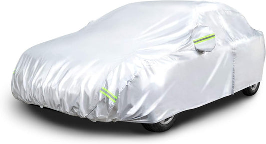 Amazon Basics Silver Weatherproof Car Cover - 150D Oxford, Sedans up to 190"