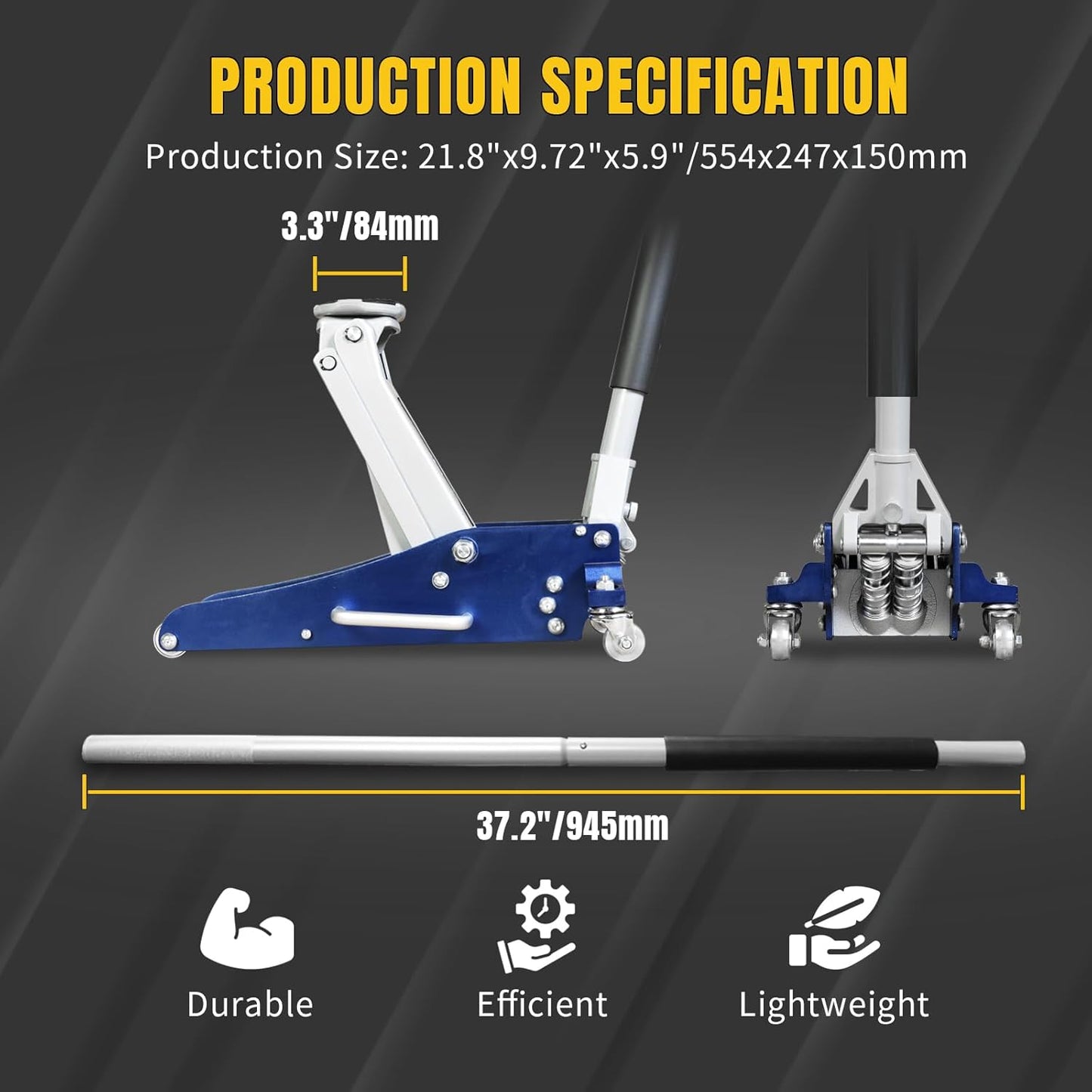 YELLOW JACKET Floor Jack 1.5 Ton Hydraulic Low Profile Aluminum and Steel Car Jack Lightweight Service Jack with Quick Lift Dual Pump, 3300 lbs Capacity