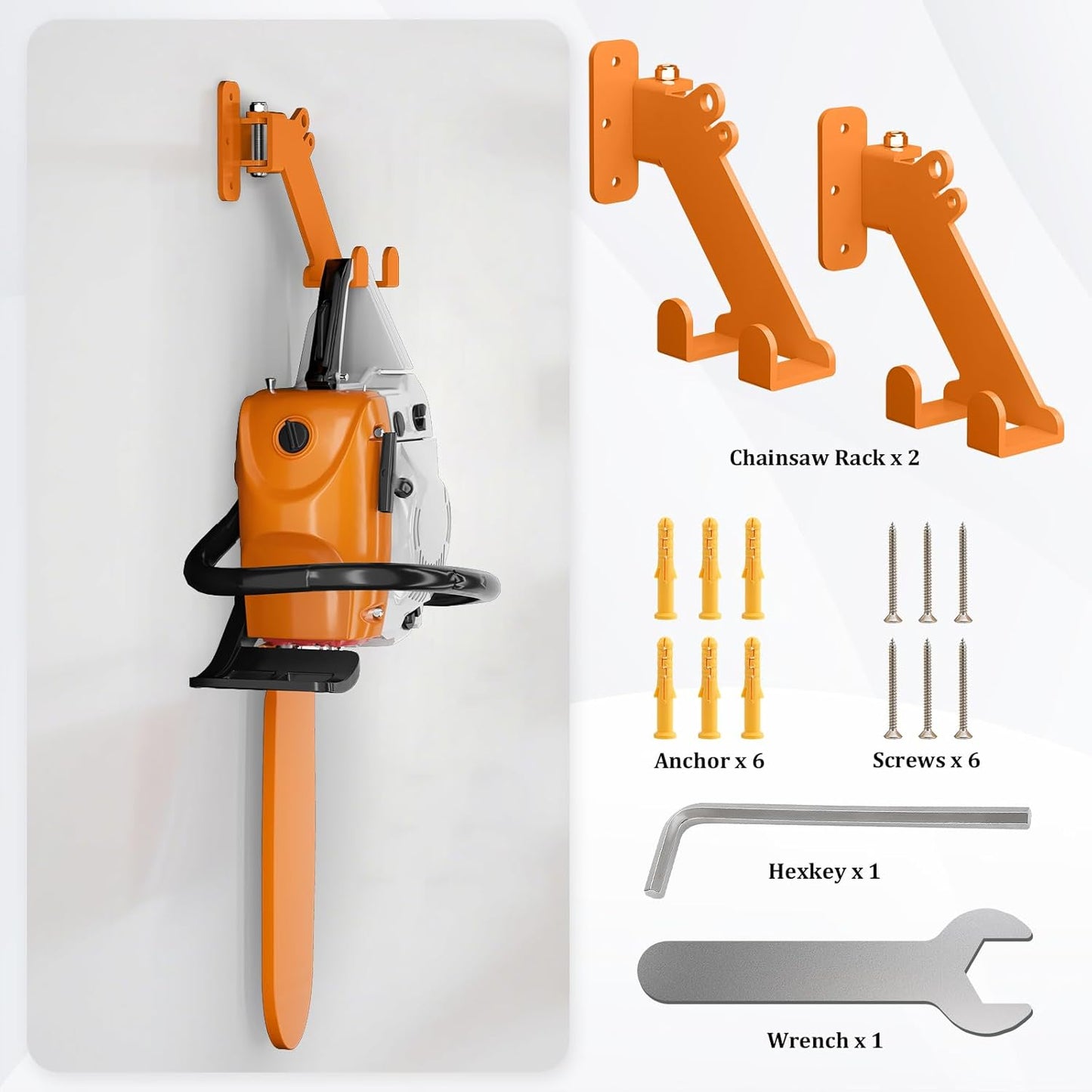 Chainsaw Hanger, 3-in-1 Chainsaw Wall Mount Adjustable Screws for Variety Wall Corner, Garage Organization Garage Storage Shed Organizer Mounted Universal Fit for stihl, Husqvarna, Echo Saws, 2 Pack