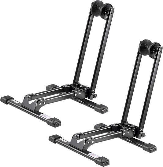 VEVOR Bike Racks 2 Pack, Fits 20 to 29 Inch Mountain & Road Bikes, Alloy Steel Rust-Resistant Bike Floor Stand Rack, Foldable Bicycle Stand for Entryway, Garage, Home Bikes Parking & Storage, Black
