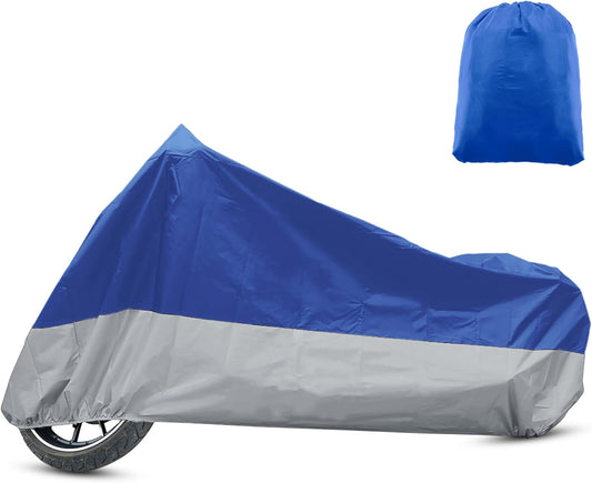 X AUTOHAUX Motorcycle Cover for Harley Davidson for Honda for Suzuki All Season Waterproof Sun Outdoor Protection Motorbike Cover Fits Up to 104.33'' Motorcycles Cover XXL Blue Silver Tone