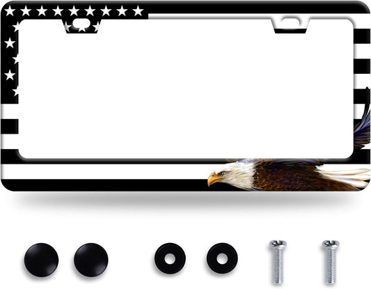 American Flag and Eagle License Plate USA Flag License Plate Stainless Steel Parts Funny License Plate Decorative with Screws Size 12.3" x 6.3" for Women Men
