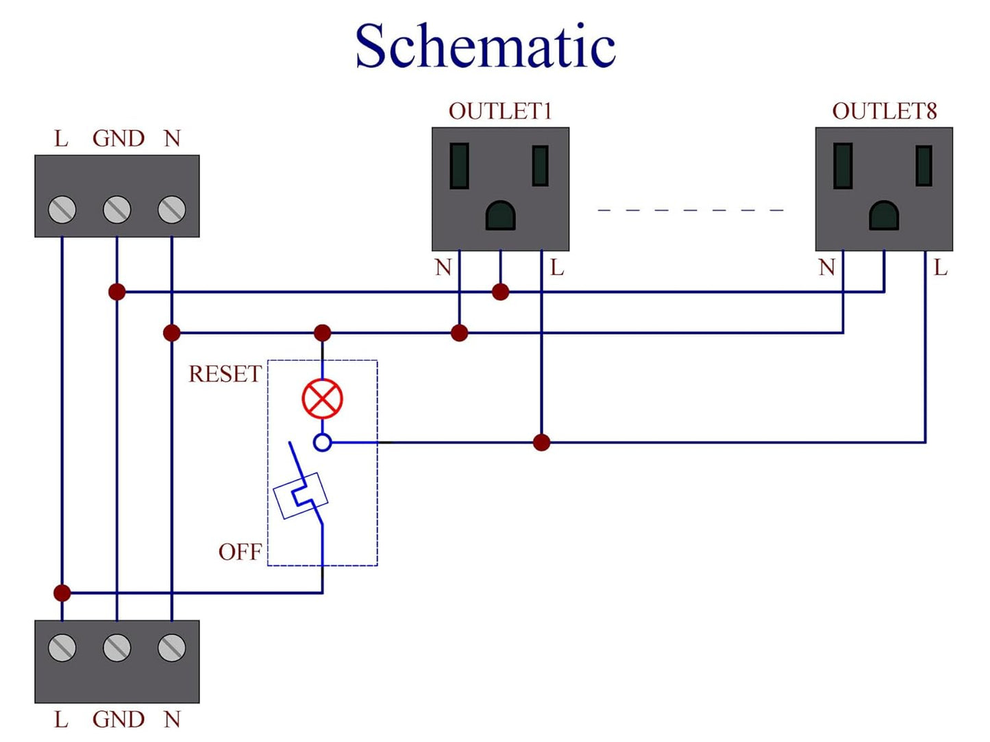 DIN Rail Mount AC 120V NEMA 5-15R 8 Receptacles Outlet Power Strip Module, with Rocker Switch Thermal Circuit Breaker Overload Protector