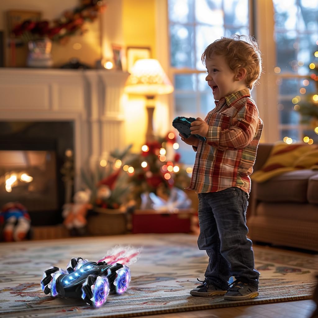 Upgraged Gesture Sensing RC Stunt Car with Lights & Music, Hand Gesture Remote Control car Toy with 360° Spins Gesture RC Spray Car Birthday Toys Gifts for 6 7 8 9 10 Year Old Boys