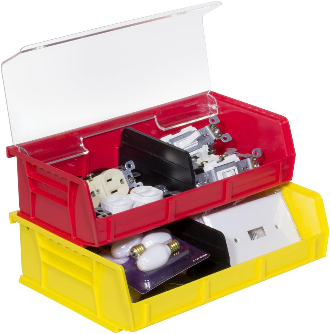 Akro-Mils 30232YELLO Plastic Storage Stacking Hanging Akro Bin (8 Pack), 5-3/8 x 11 x 3, Yellow