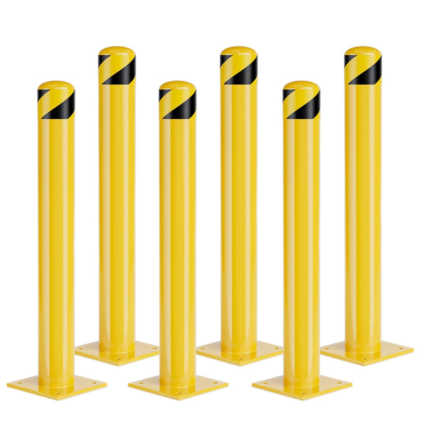 Safety Bollards, Steel Bollard Post, Yellow Powder Coated Safety Parking Barrier Post for High Traffic Areas (42inch 6Pack)