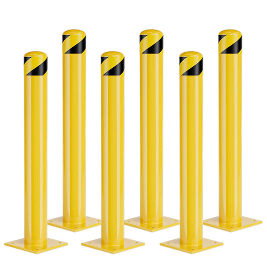 Safety Bollards, Steel Bollard Post, Yellow Powder Coated Safety Parking Barrier Post for High Traffic Areas (36inch 6Pack)