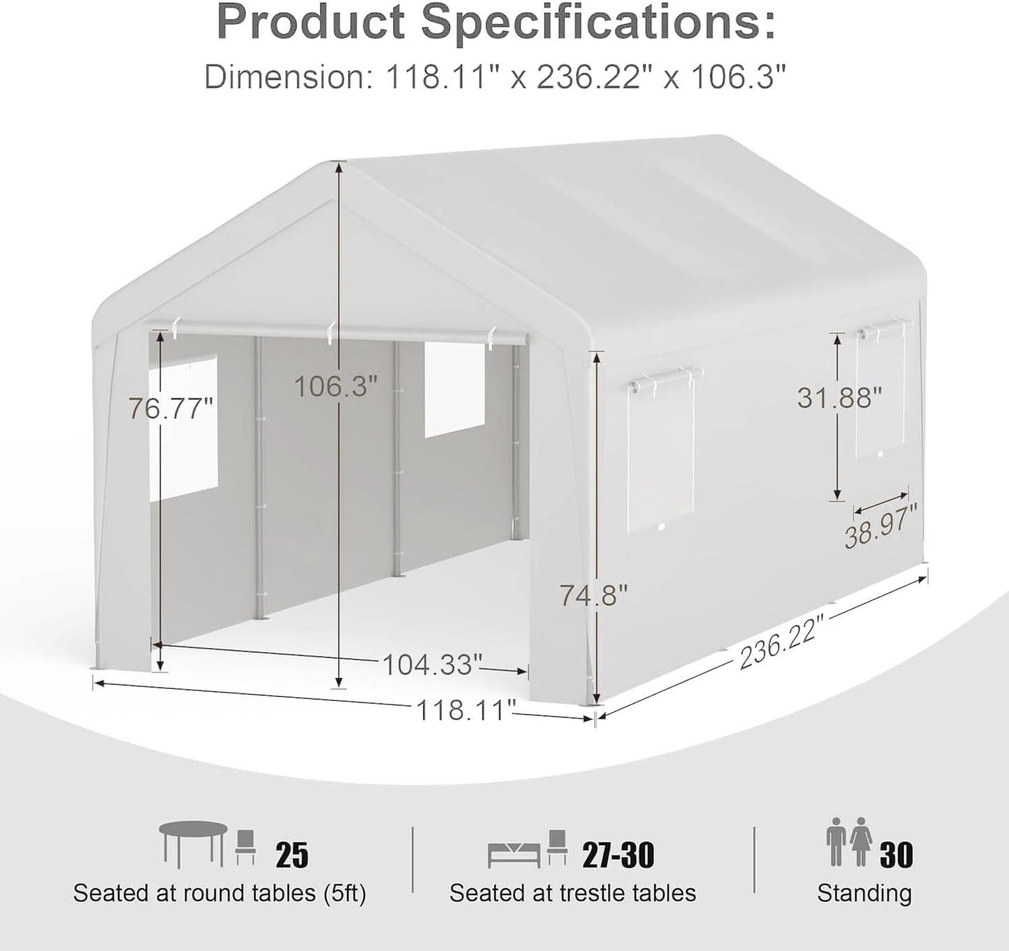 Carport 10x20 Ft, 120 LBS Heavy Duty Car Canopy, Portable Garage with Roll-up Windows and Removable Sidewalls, Car Port for Tractor, Truck, Boat