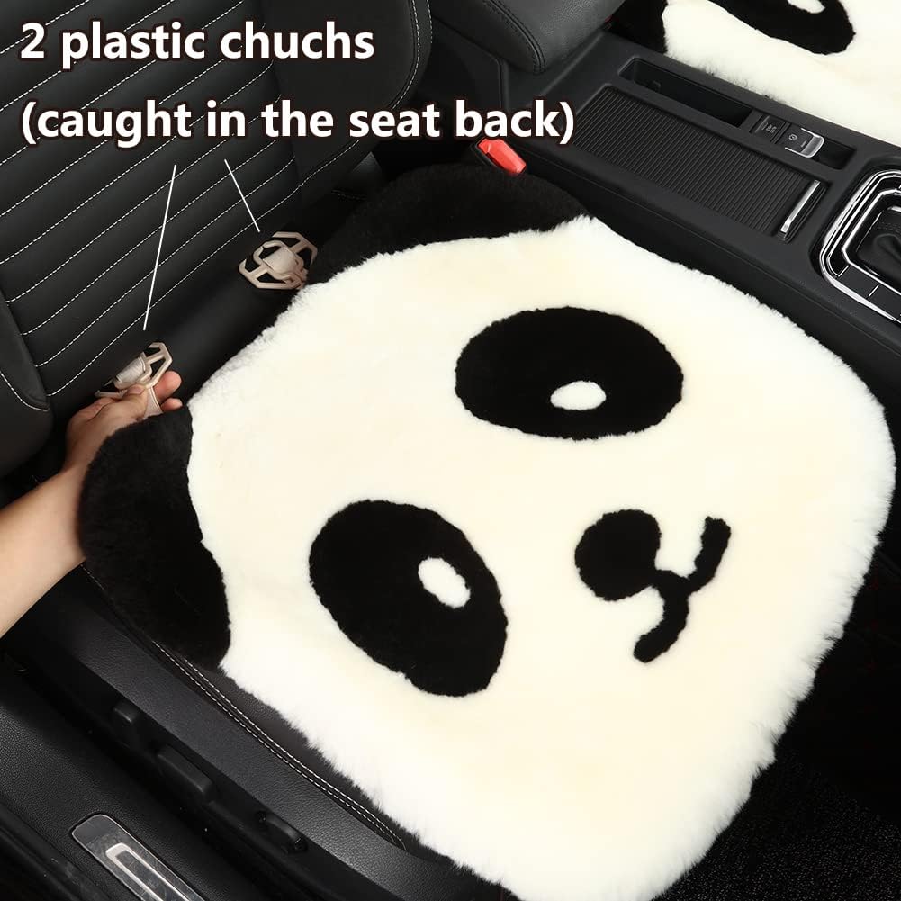 LLB Genuine Sheepskin Car Seat Cushion Seat Covers for Cars Trucks SUV Comfort Seat Protector Pad for Car Driver Seat Car Accessories for Women Office Chair Car Decor (Panda, Front Seat Cushion-1 Pc)