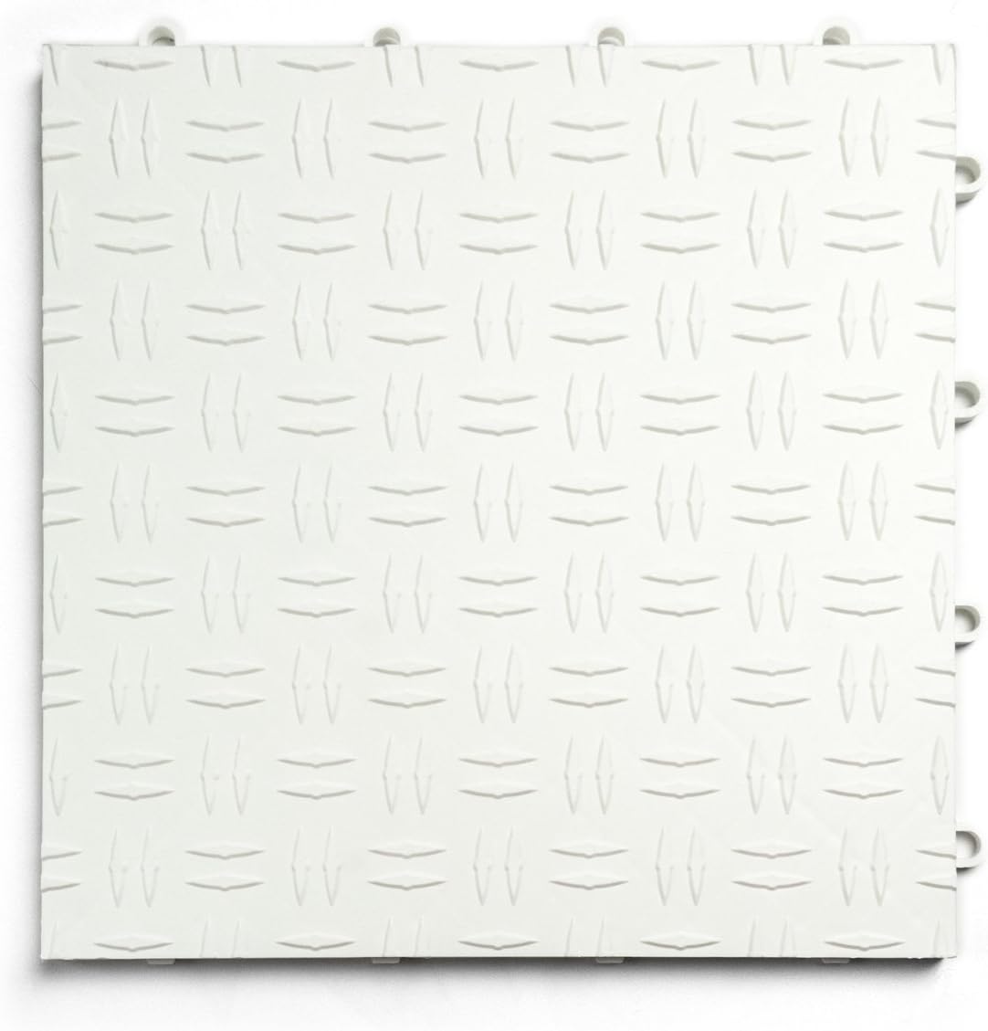 Big Floors GarageTrac Diamond, Interlocking Non-Slip Garage Flooring Tile, Durable, Modular, Heavy-Duty Copolymer, Easy Install (White, 24 Pack of 12 x 12" Tiles)
