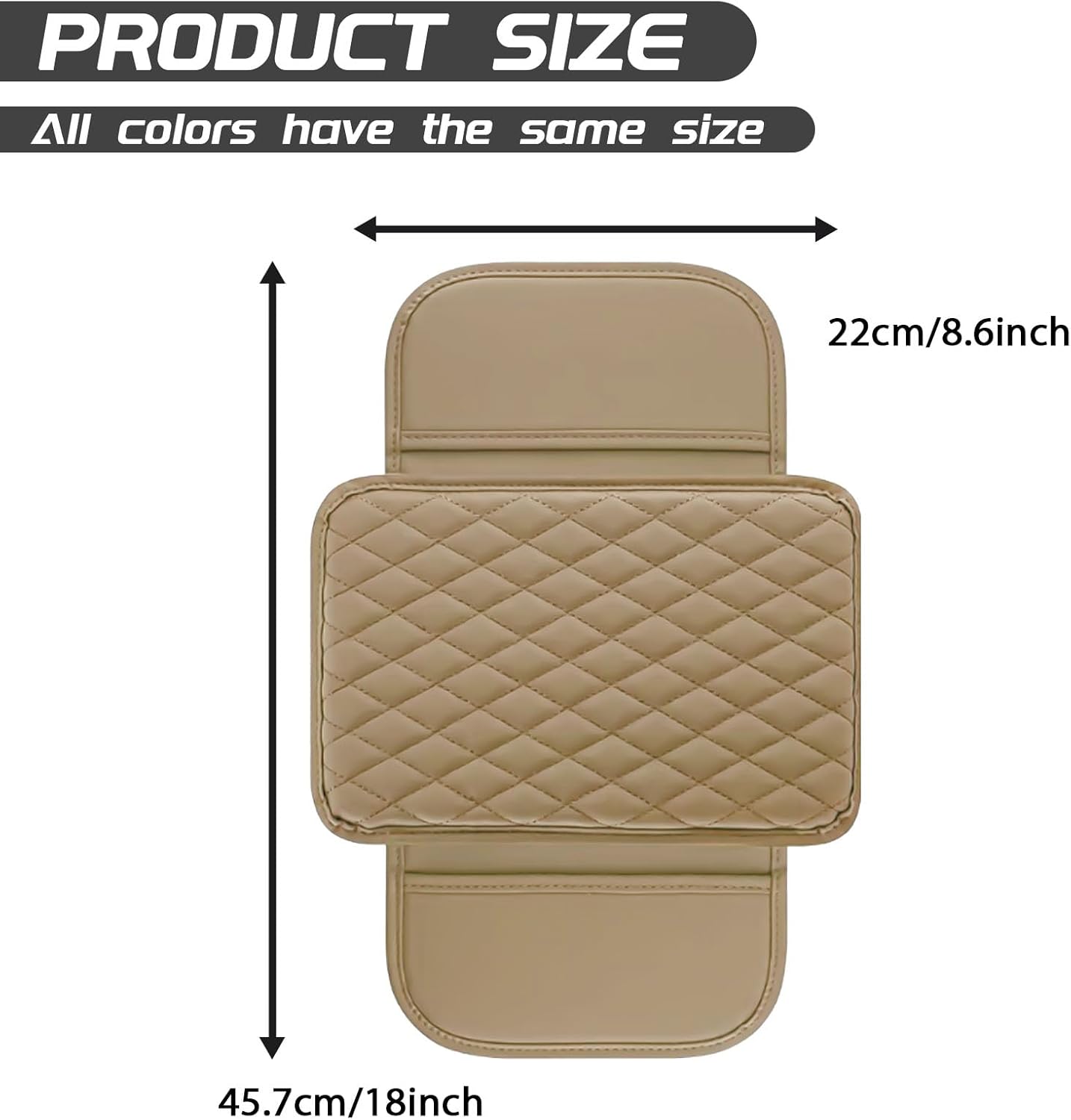 Car Center Console Cover, Upgraded Leather Arm Rest Cover for Car SUV, Car Middle Armrest Console Cover with 2 Storage Bags Scratch Resistant Waterproof Universal Car Accessories (Beige)