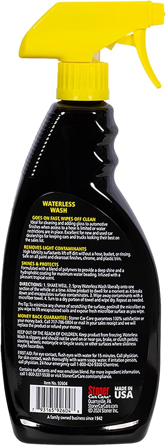 Stoner Car Care 92604 Waterless Wash Car Detailing Spray – Safe, Scratch-Free Formula Quickly Cleans, Shines & Protects Cars, Trucks, Boats, Motorcycles, RVs & More – No Soap or Hose Needed – 22 Fl Oz