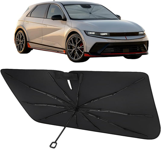 Proadsy Windshield Sun Shade Umbrella for Hyundai Ioniq 5 2022-2025 2026 Foldable Car Umbrella Sunshade with Soft TPU Handle Spring Structure Crystal Cooling Material Protect Car from Rays & Heat