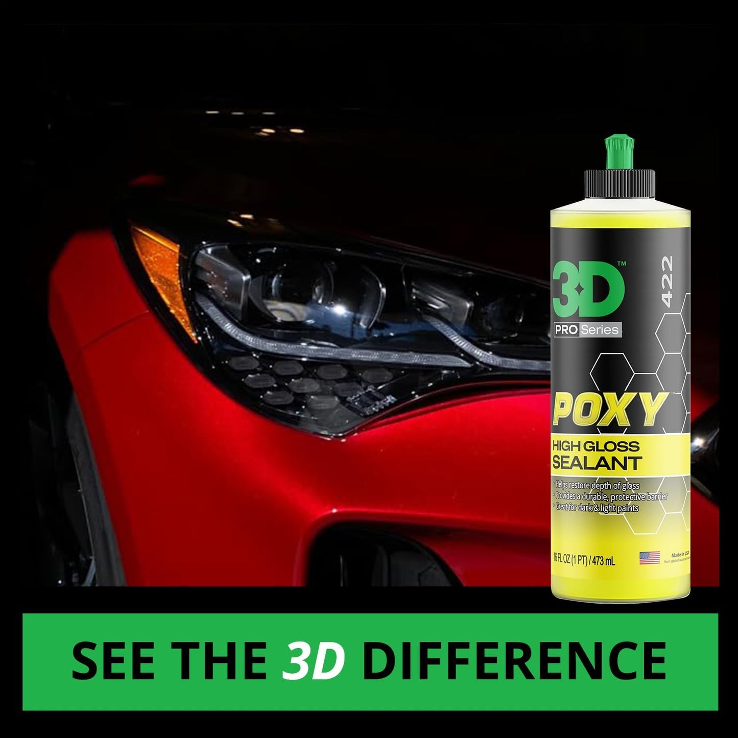 3D POXY Montan Wax Sealant – Long Lasting Hybrid Car Wax for High Gloss Finish & Paint Protection | Non-Staining Formula | Easy to Apply | Made in USA | 16 oz