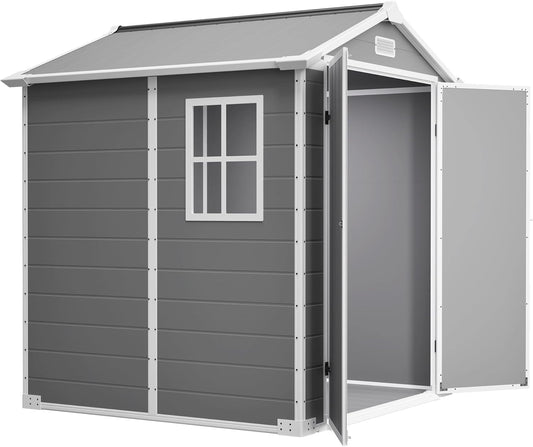 6x6 Resin Outdoor Storage Shed Kit-Perfect to Store Patio Furniture, Garden Tools Bike Accessories, Beach Chairs and Lawn Mower, Grey & White