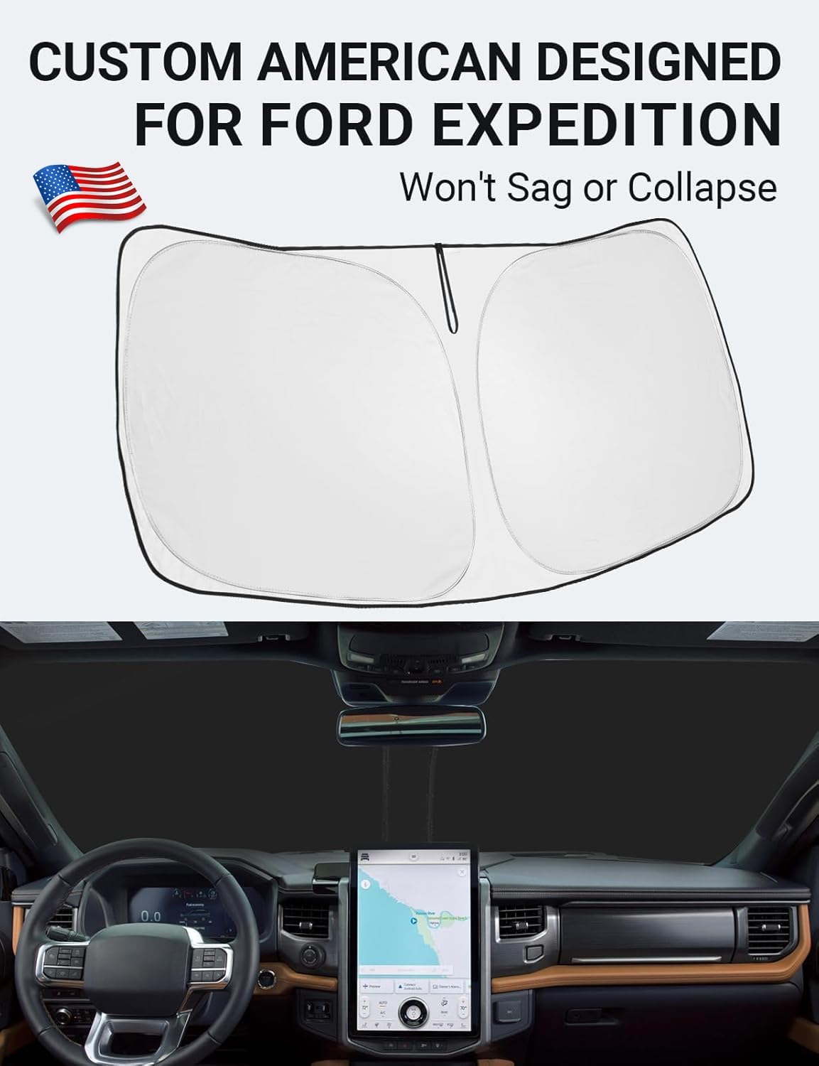 Proadsy for Ford Expedition 2018-2024 2025 Windshield Sun Shade 4-Layer Foldable Front Sunshade Protector Sun Visor Blocks UV Rays Keep Car Cooler