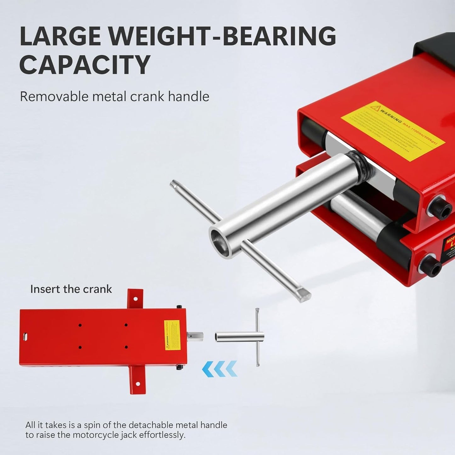 Heavy Duty 1100LBS Motorcycle Scissor Lift Jack with Dolly Wheels, Hand Crank & Non-Slip Platform - Adjustable Bike Lift Stand for Cruiser, Dirt Bike, ATV - Foldable,Garage Repair Equipment