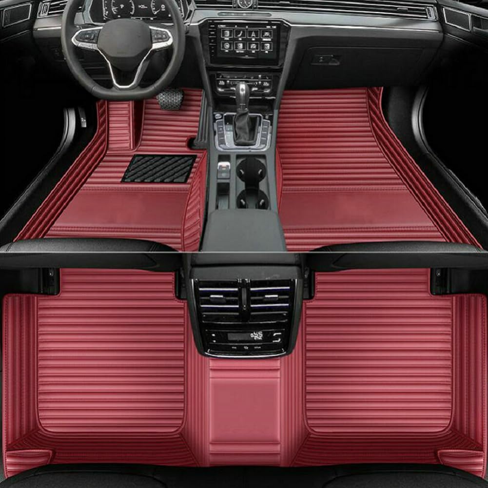 Customized personalized car floor mats, all-weather luxury car floor mats, waterproof and anti slip leather car floor mat lining, 95% customized car, truck, and SUV floor mats (Wine red stripes)