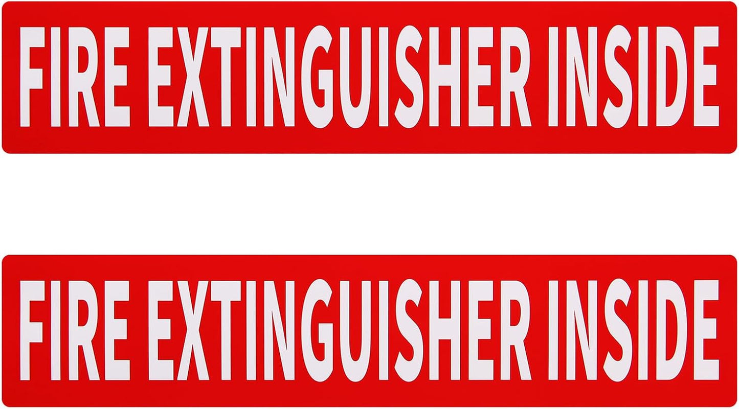 Madrigal Fire Extinguisher Inside Sticker Sign,2Pack 12x2.5" Self-Adhesive Vinyl, Weatherproof & UV Protected for Cars, Trailers, Rv's, Trucks and Vehicles, Red on White