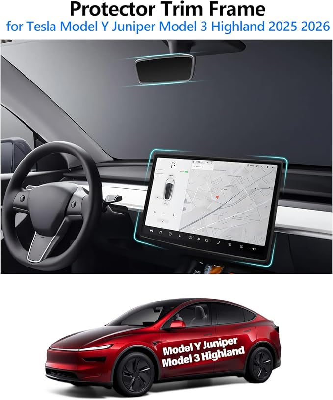 for Tesla Protector Trim Frame Model Y Juniper Model 3 Highlan 2026 Screen Edge Frame Rearview Mirror Cover Model Y Accessories Interior Silicone Decorations Center Console Decor Black