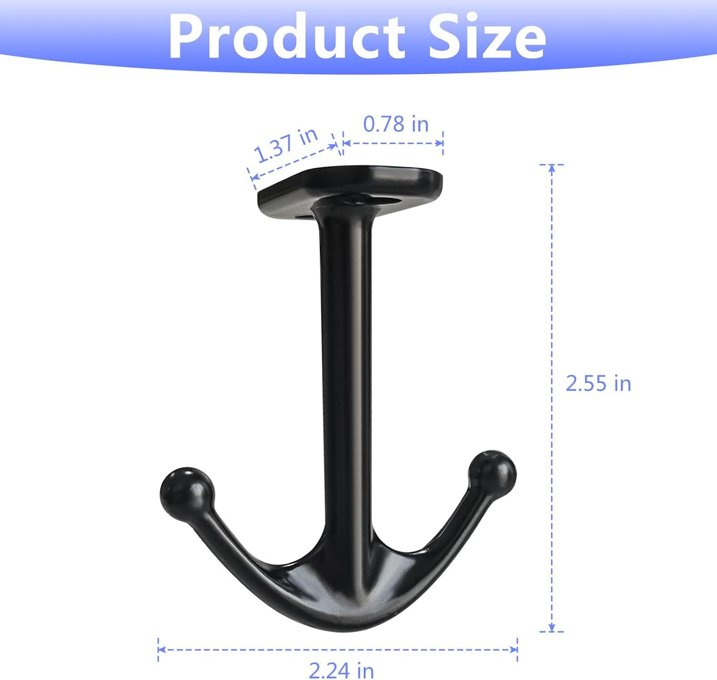 Ball Two Prong Ceiling Hook for Closet Top Bathroom Kitchen Cabinet Garage Pack of 8 (Black)