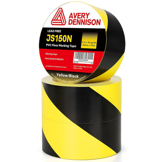 Floor Marking Tape,2 INx108FT Strong Adhesive Caution Tape,High Durability Warning Safety Tape for Indoor/Outdoor-Warehouses,Factories,Parking Lots,Retail Locations,Black&Yellow,3 Rolls