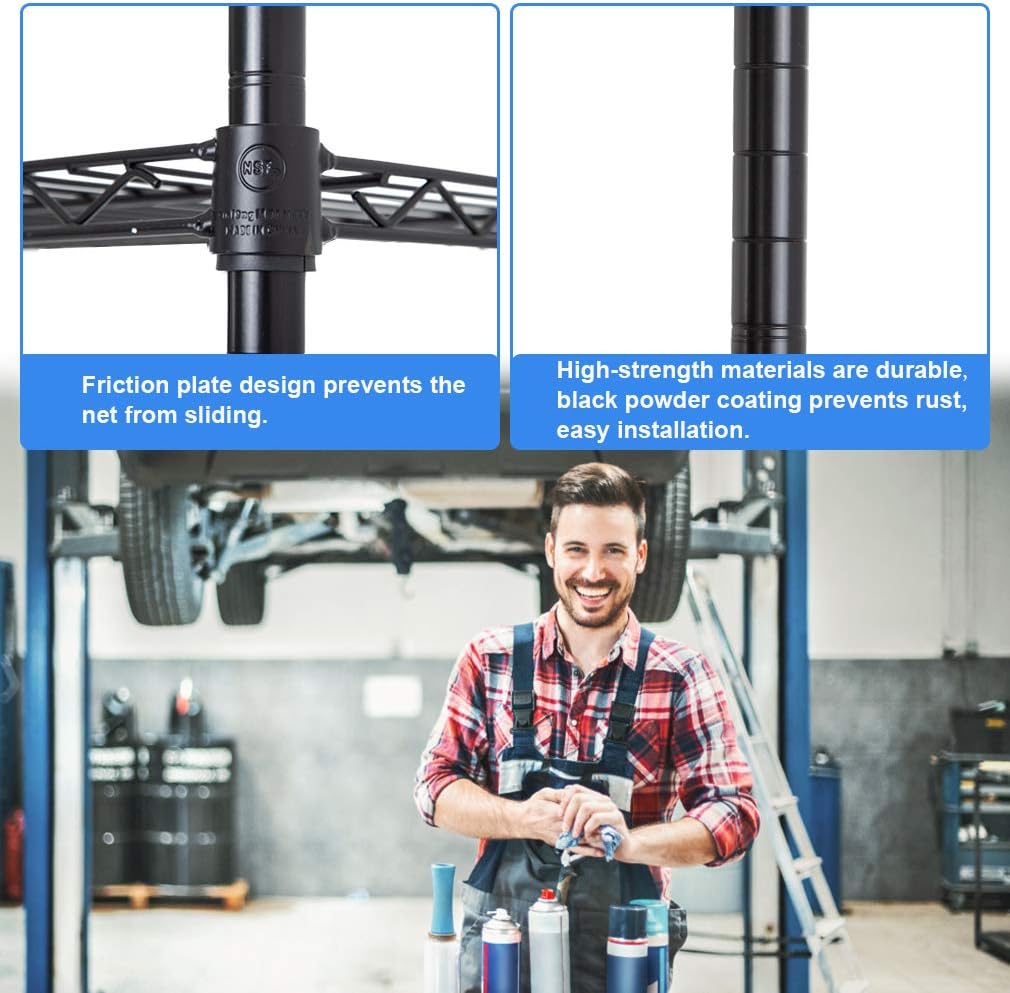 BestOffice NSF Wire Shelving Unit 6-Shelf Large Storage Shelves Heavy Duty Metal Wire Rack Height Adjustable Commercial Grade Utility Storage Rack on 4" Casters 6000LB Capacity 18x48x76,Black