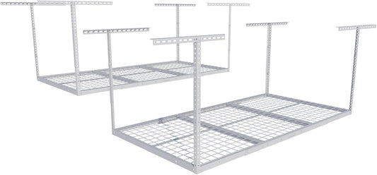 FLEXIMOUNTS 2 Pack 3x6 Overhead Garage Storage Adjustable Ceiling Rack 72" Length x 36" Width x 40" Height, 900lbs Total Weight Capacity, White
