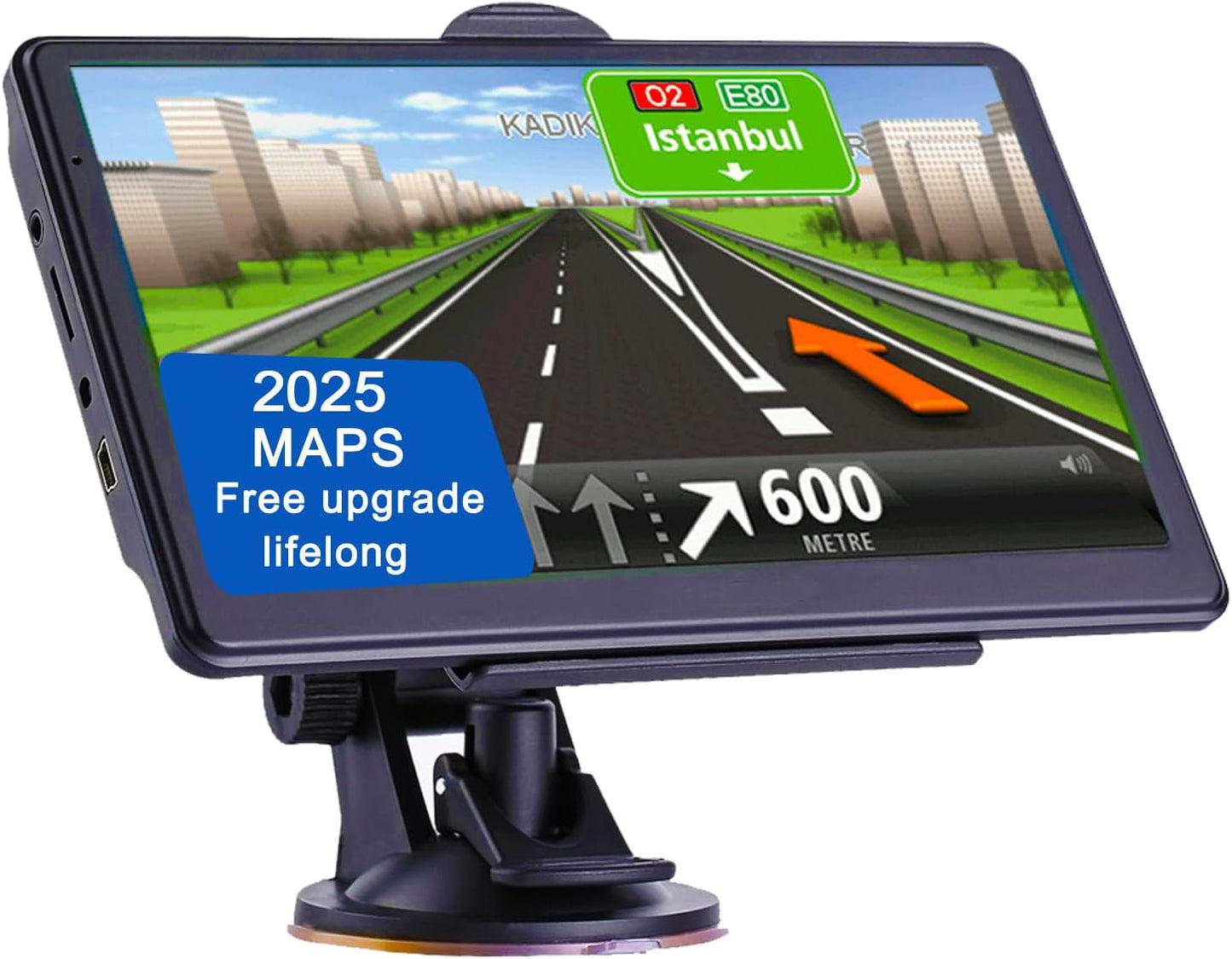 GPS Navigator for Car Truck RV, Latest 2025 Map, 7 inch Touch Screen Real Voice Spoken Turn-by-Turn Direction Reminding Navigation System for Cars, Vehicle GPS with Speed and Red Light Warning