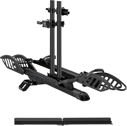 E-Bike Rack with Ramp, Hitch 2 Bike Rack, 200 lbs Capacity Electric Bike Carrier, Foldable Platform Mount for Cars, Trucks, SUVs, Minivans, Up to 5-Inch Fat Tire for 2'' Receiver