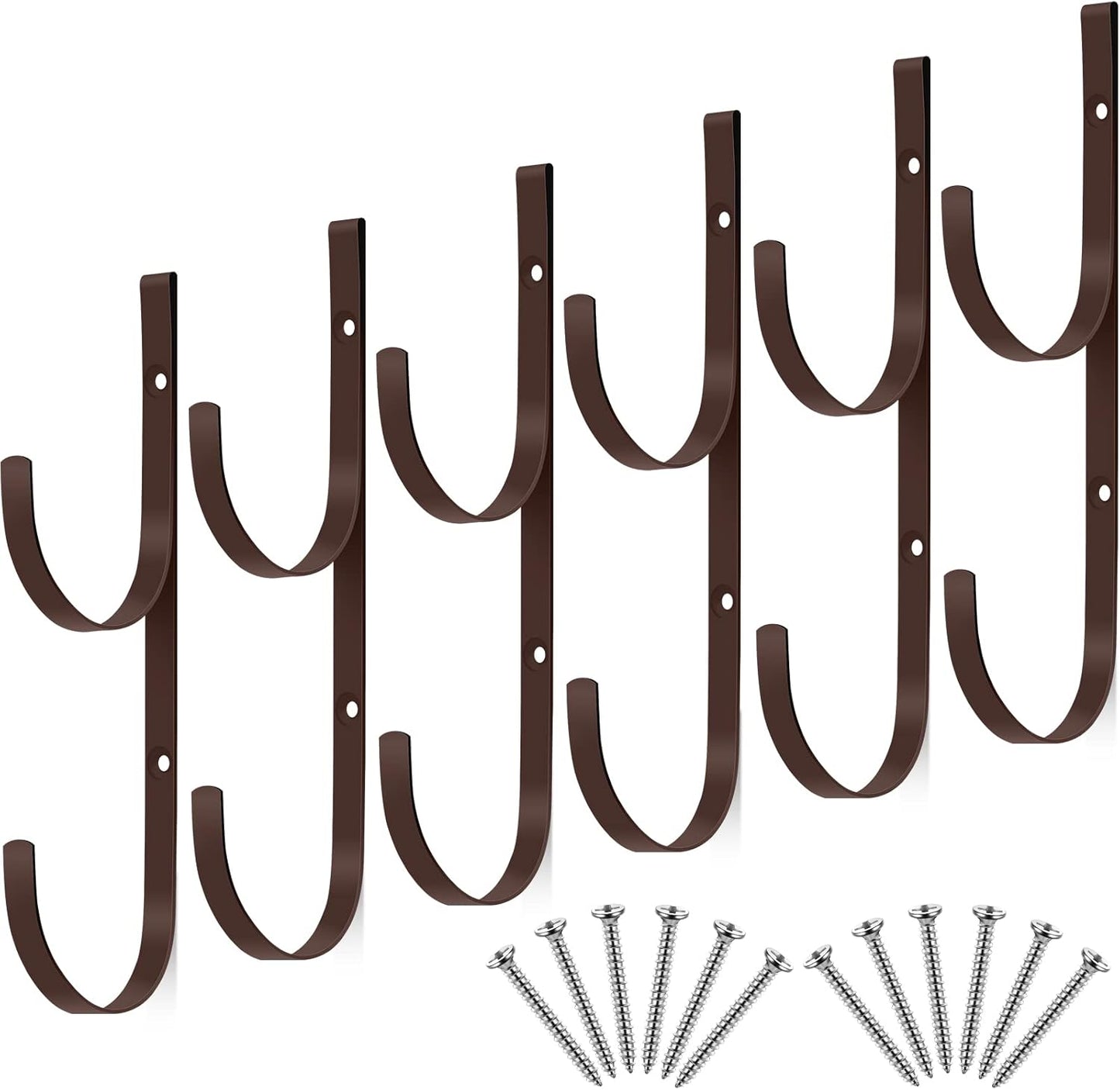 6 Pieces Pool Pole Hook Hanger Swimming Metal Brackets Pool Hook with 12 Pieces Screws for Telescopic Poles, Skimmers, Leaf Rakes, Net, Brush, Vacuum Hose, Garden and Pool Accessories (Coffee Color)