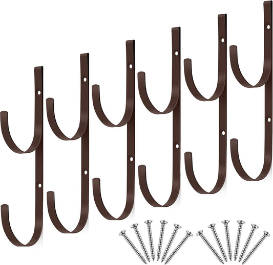 6 Pieces Pool Pole Hook Hanger Swimming Metal Brackets Pool Hook with 12 Pieces Screws for Telescopic Poles, Skimmers, Leaf Rakes, Net, Brush, Vacuum Hose, Garden and Pool Accessories (Coffee Color)