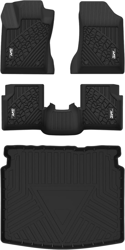 3W Floor Mats and Cargo Liner Fit for 2017-2025 Jeep Compass, TPE All Weather Custom Fit First Second Rows and Trunk Full Set Car Mats, Black