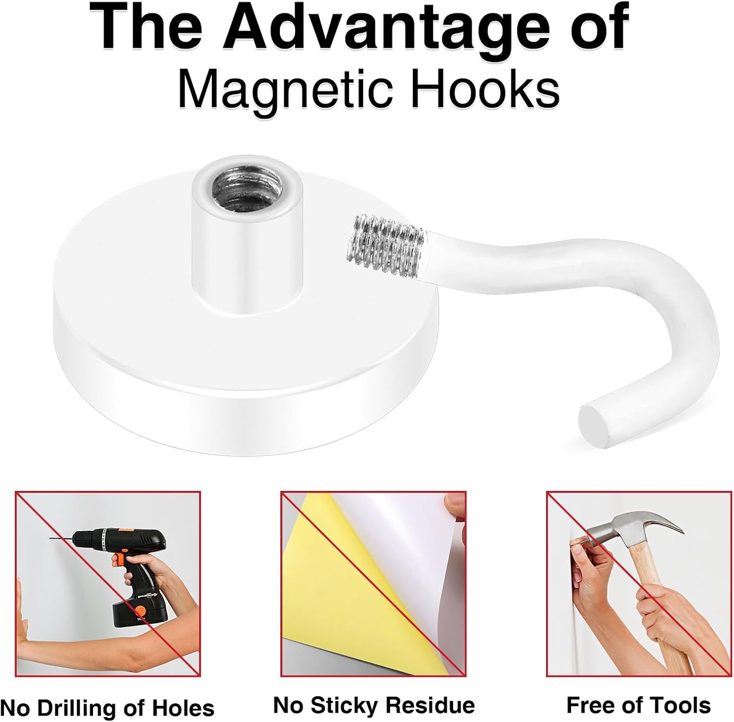 MIKEDE Magnetic Hooks Heavy Duty, 150LB Super Strong Magnetic Hooks for Cruise, Neodymium Earth Magnets with Hook for Hanging, Magnetic Metal Hanger for Fridge, Toolbox, Storage, (White, 4 Pack)